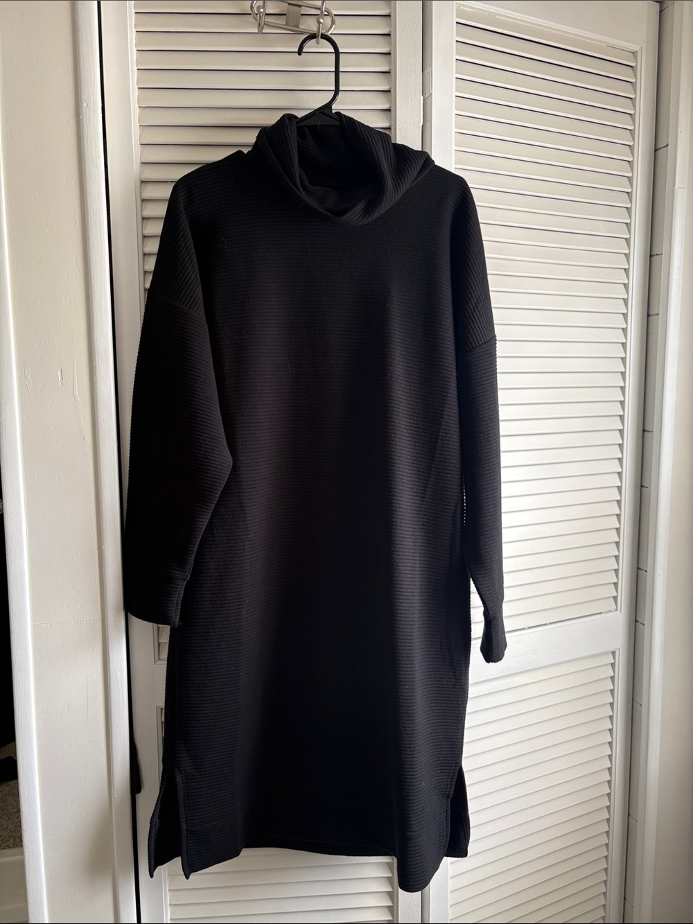 A New Day Black Ribbed Cowl Neck Long Sleeve Dress - Medium